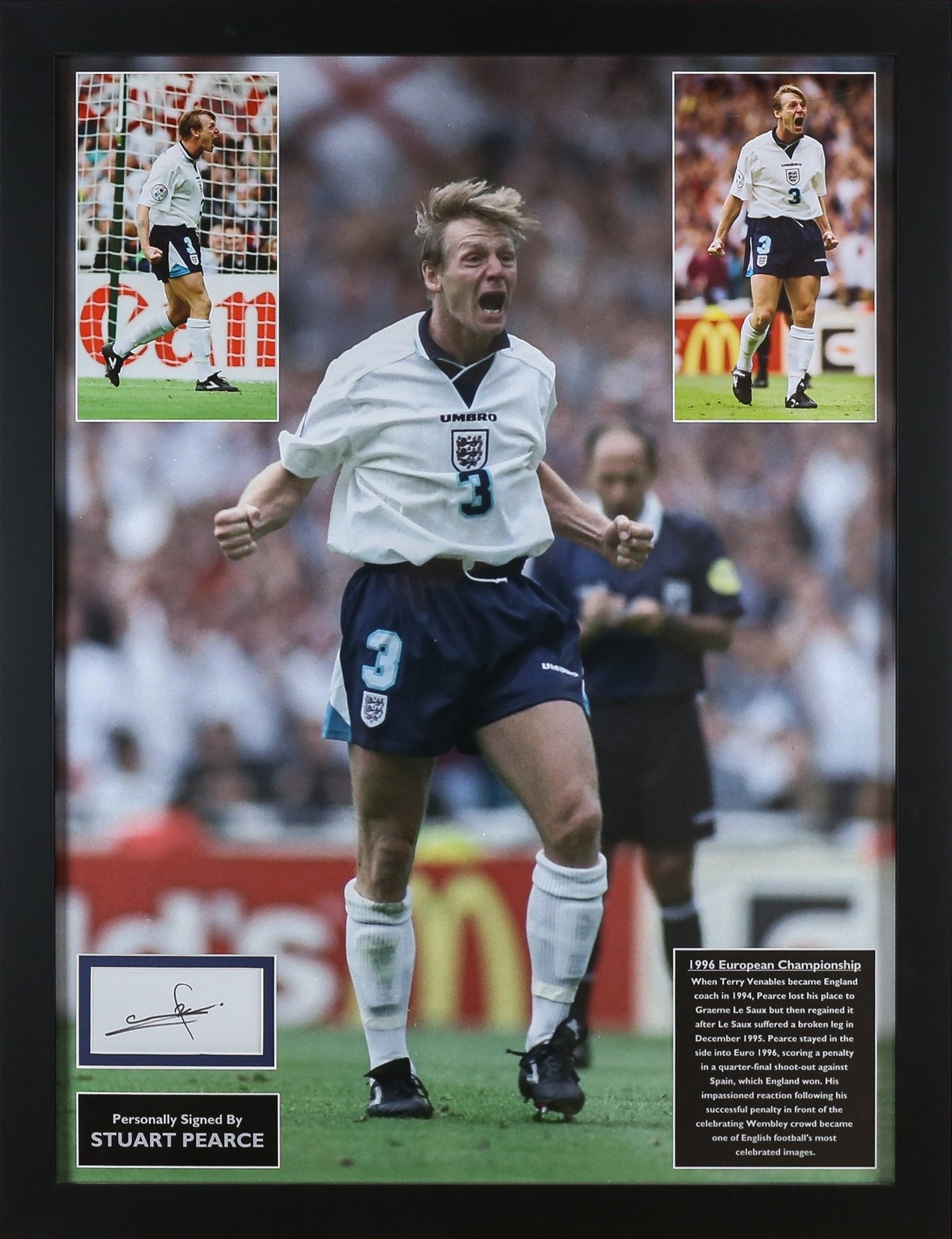 Stuart Pearce Signed England White card Framed Display - Memorabilia Framers Shop